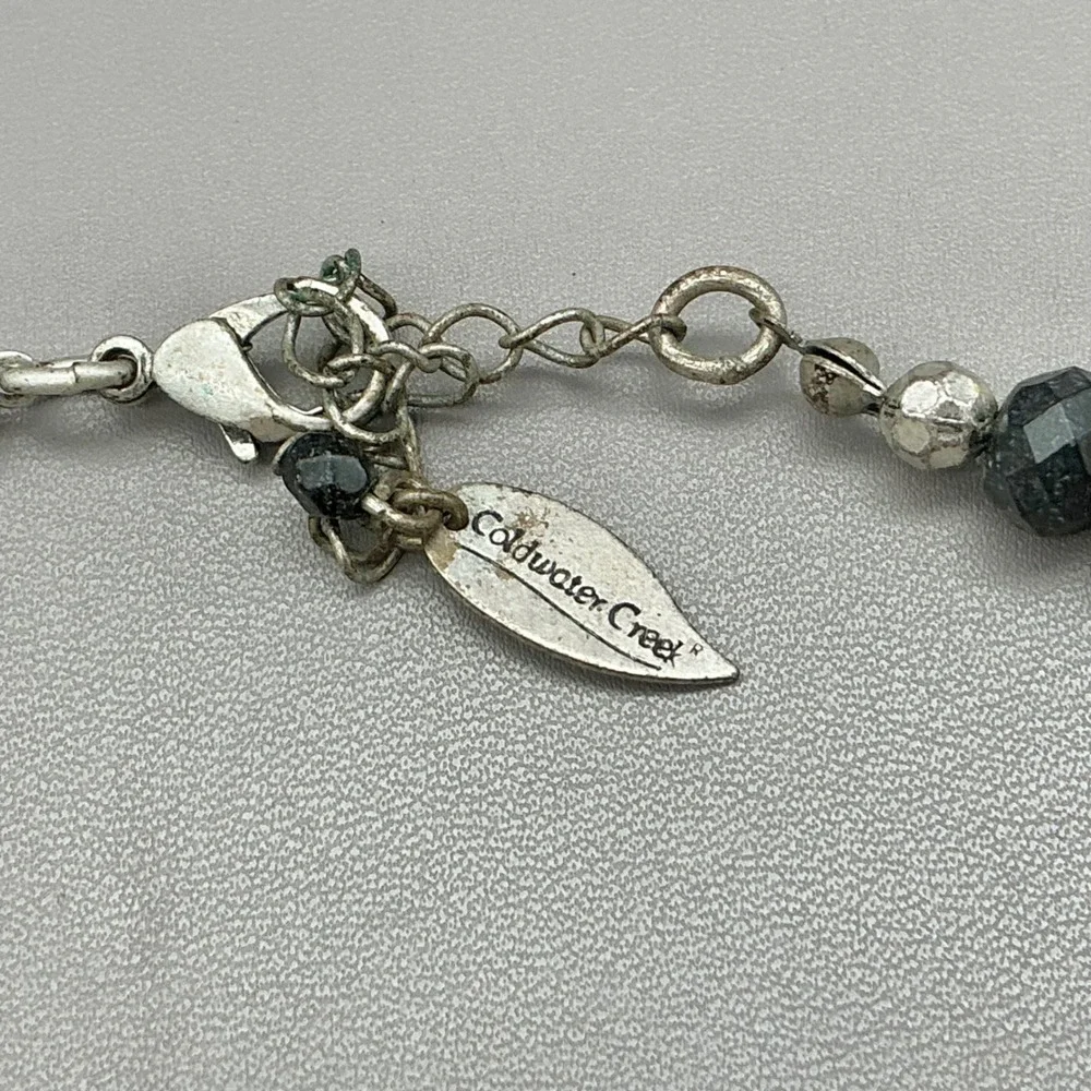Coldwater Creek Necklace Black Multi Strand Abalone Shell Silver Tone Statement